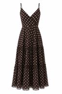 Rochie midi din voal cu buline si spate decupat Brown Polka Dot