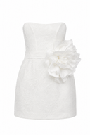 Rochie mini  din dantela chantilly cu floare detasabila