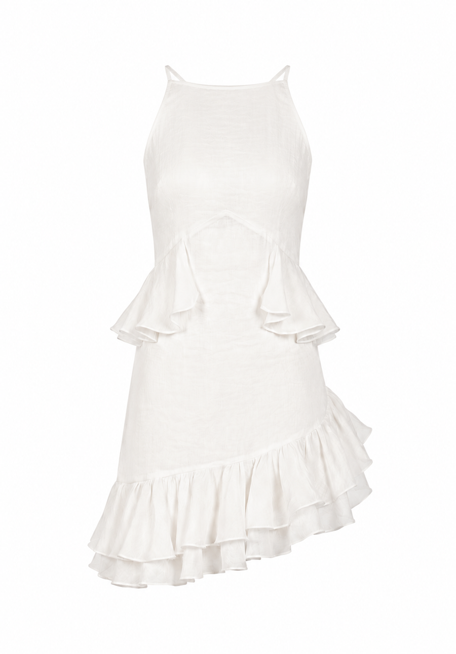 Rochie mini din matase cu spatele decupat si volane