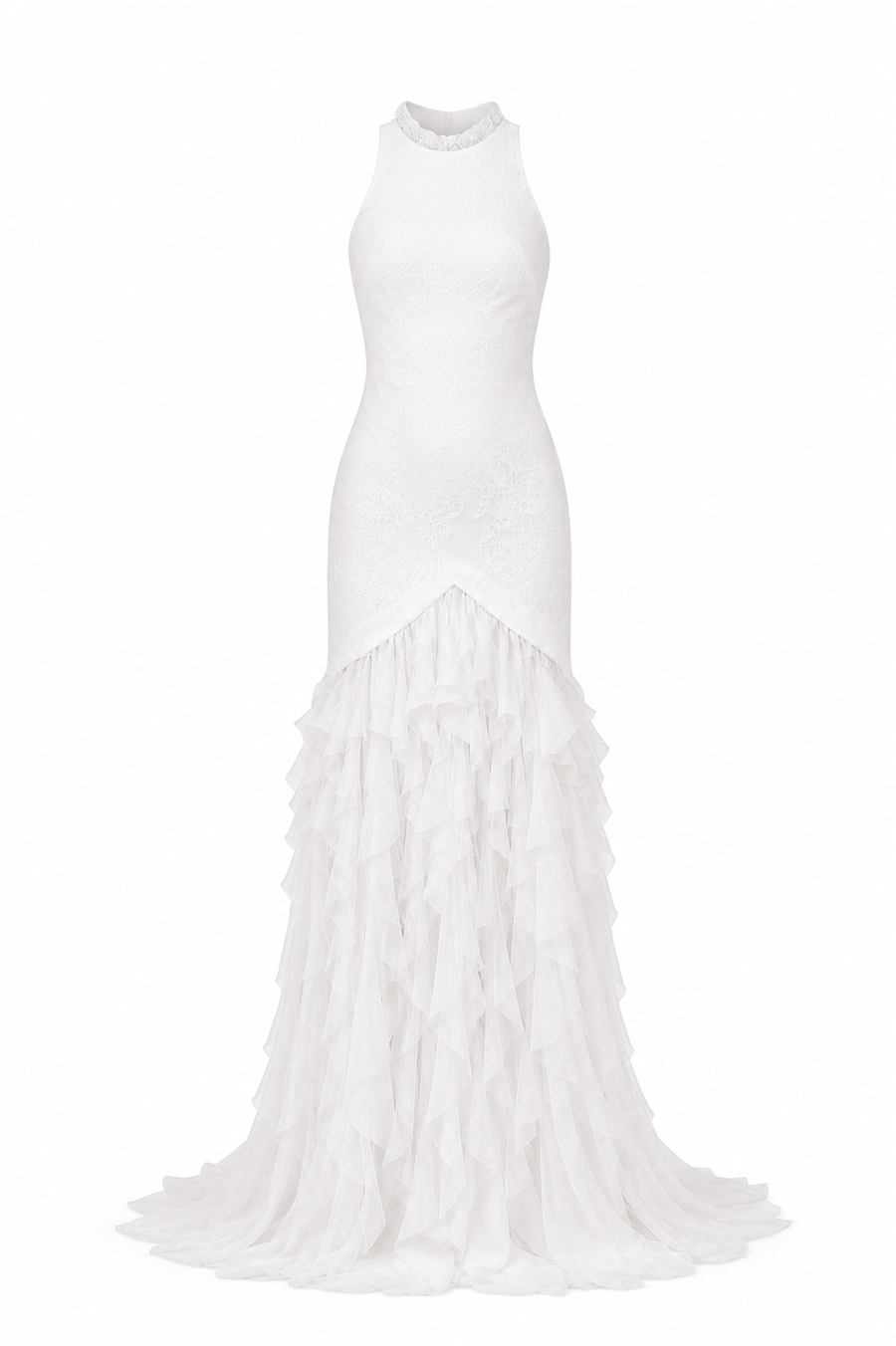 Rochie lunga cu volane vaporoase