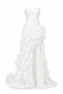 Asymmetrical silk dress with dramatic ruffles