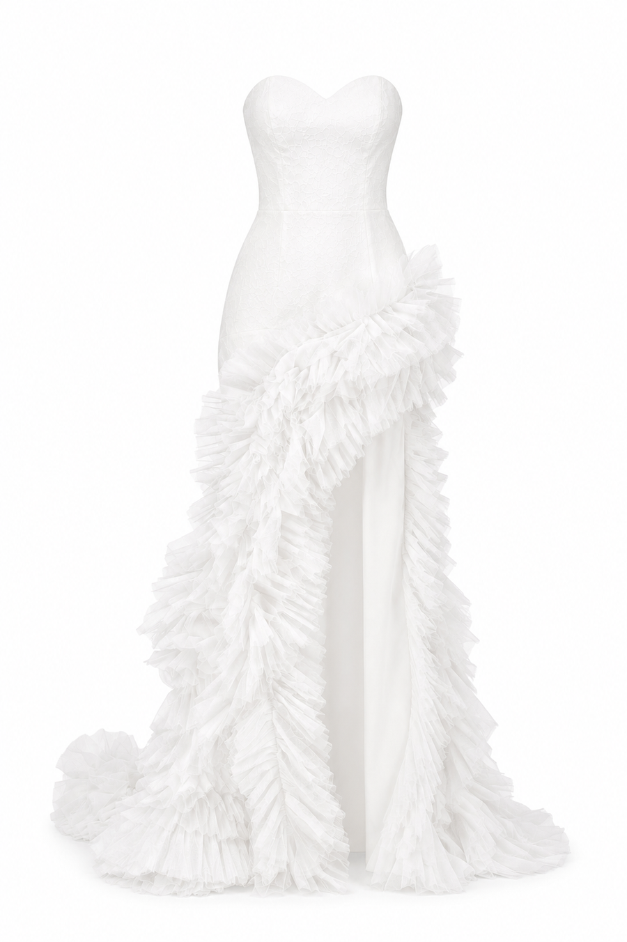 Rochie asimetrica din matase cu volane dramatice