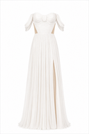 Long dress with scarves and detachable Swarovski crystals