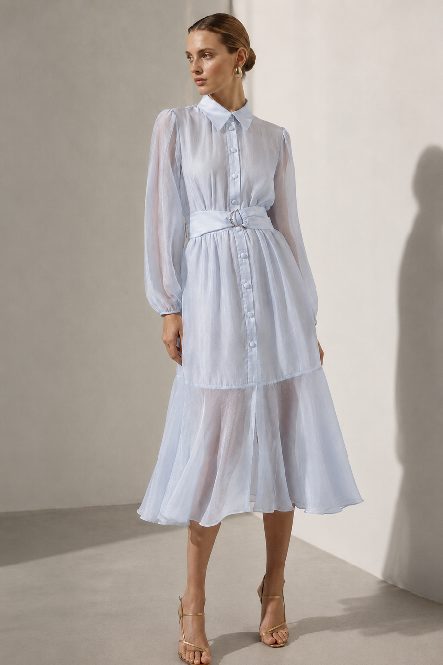 Rochie camasa din organza de matase bleu
