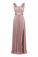 Rochie din matase cu slit inalt si corset transparent