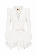 Rochie sacou cu volan din matase si semi-portjartier White