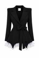 Rochie sacou neagra cu volan din matase si semi-portjartier