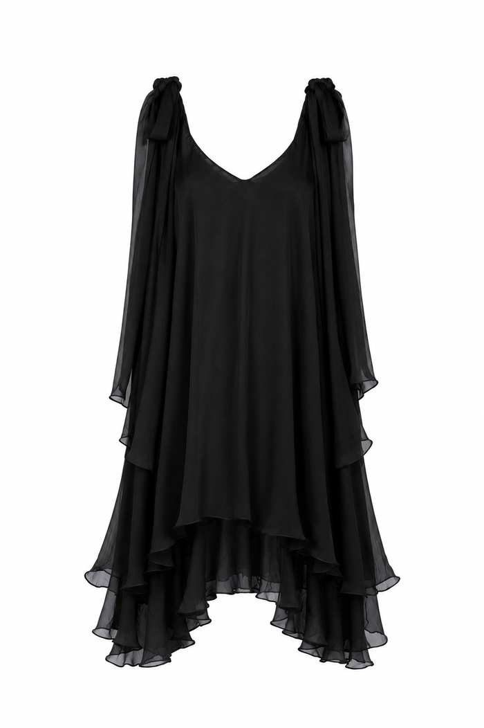 Rochie mini din matase cu esarfe Black