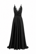 Long black dress with lace and front slit