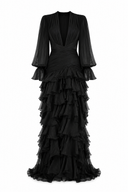 Long silk dress with deep neckline