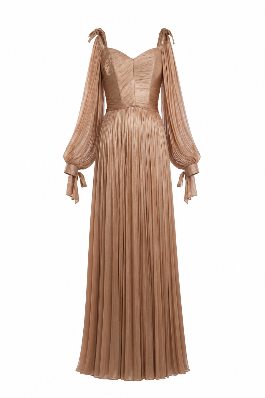 Rochie lunga din tulle  matase peliculizat cu bust fronsat si maneci fluide