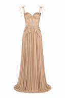 Rochie lunga din tull de matase cu broderie manuala si corset