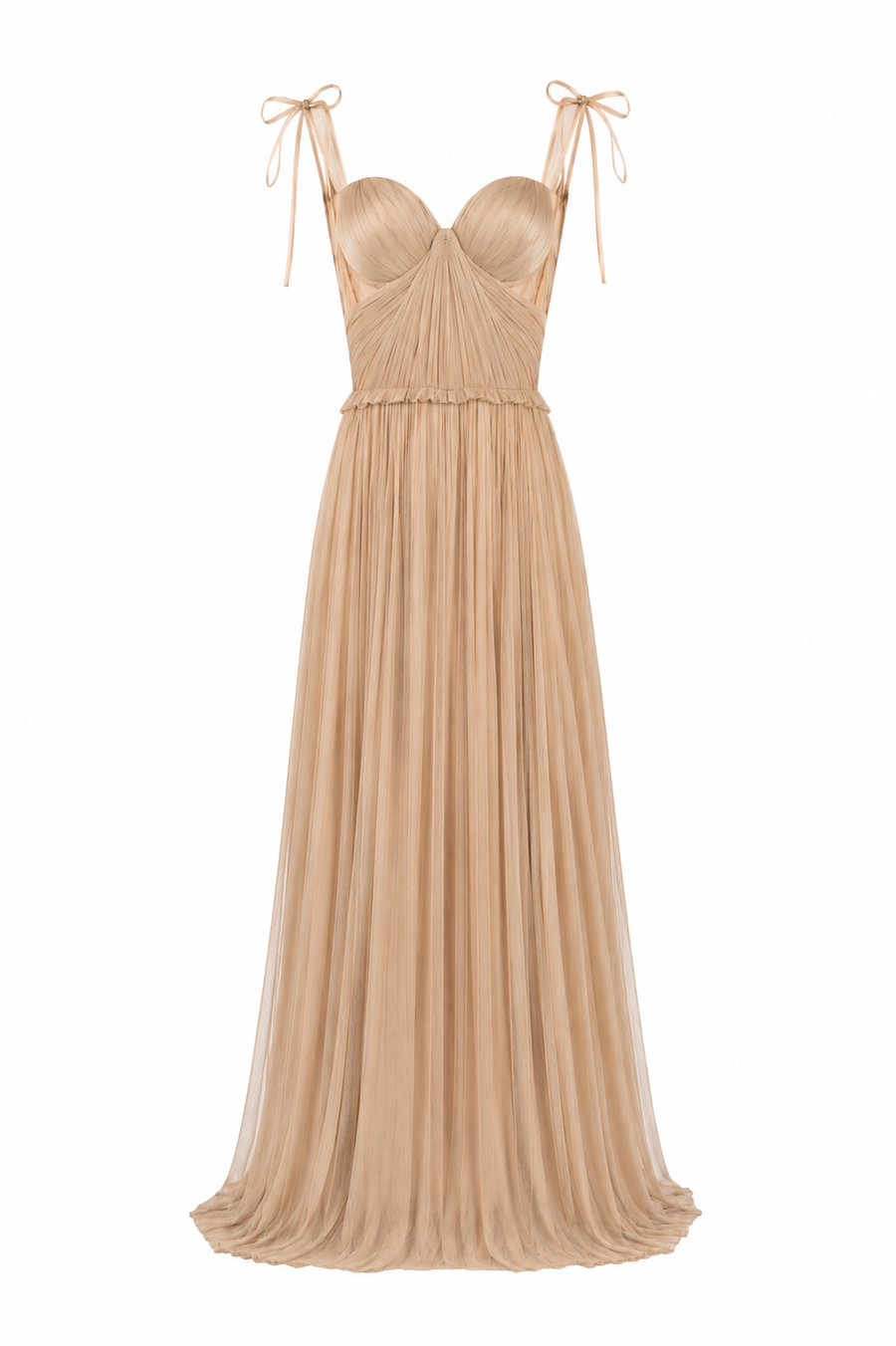 Rochie lunga din tulle de matase cu bretele fine
