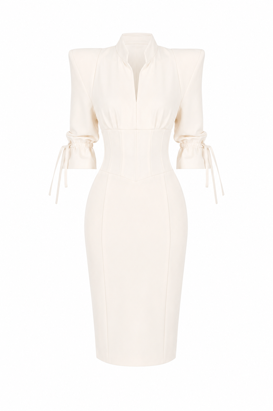 Rochie cambrata cu umeri structurati si detalii tip corset White