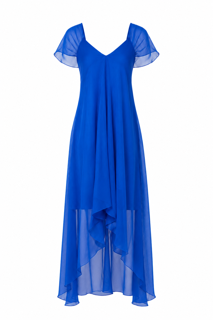 Rochie asimetrica lejera din amestec de matase Blue