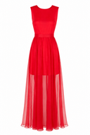 Rochie din voal cu amestec de matase si spate decupat red