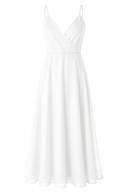 Rochie midi  cu bretele subtiri si decolteu petrecut White