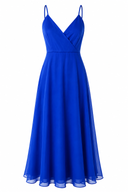 Rochie midi  cu bretele subtiri si decolteu petrecut Royal Blue