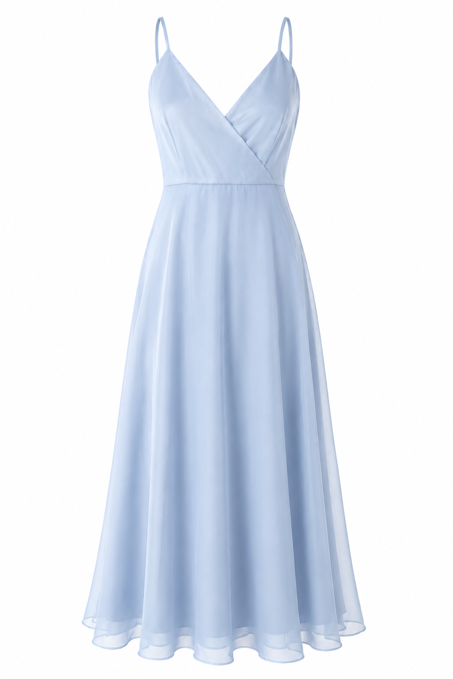 Rochie midi  cu bretele subtiri si decolteu petrecut Baby Blue