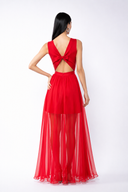 Rochie din voal cu amestec de matase si spate decupat red