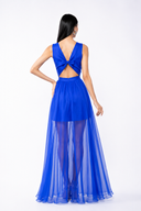 Rochie din voal cu amestec de matase si spate decupat blue