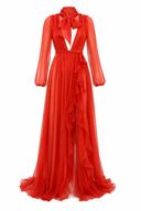 Long wrap dress with scarves