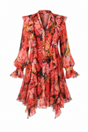 Rochie camasa cu volane asimetrice din voal de matase Red