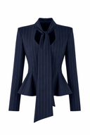 Sacou cu esarfe si talie structurata Navy Stripe