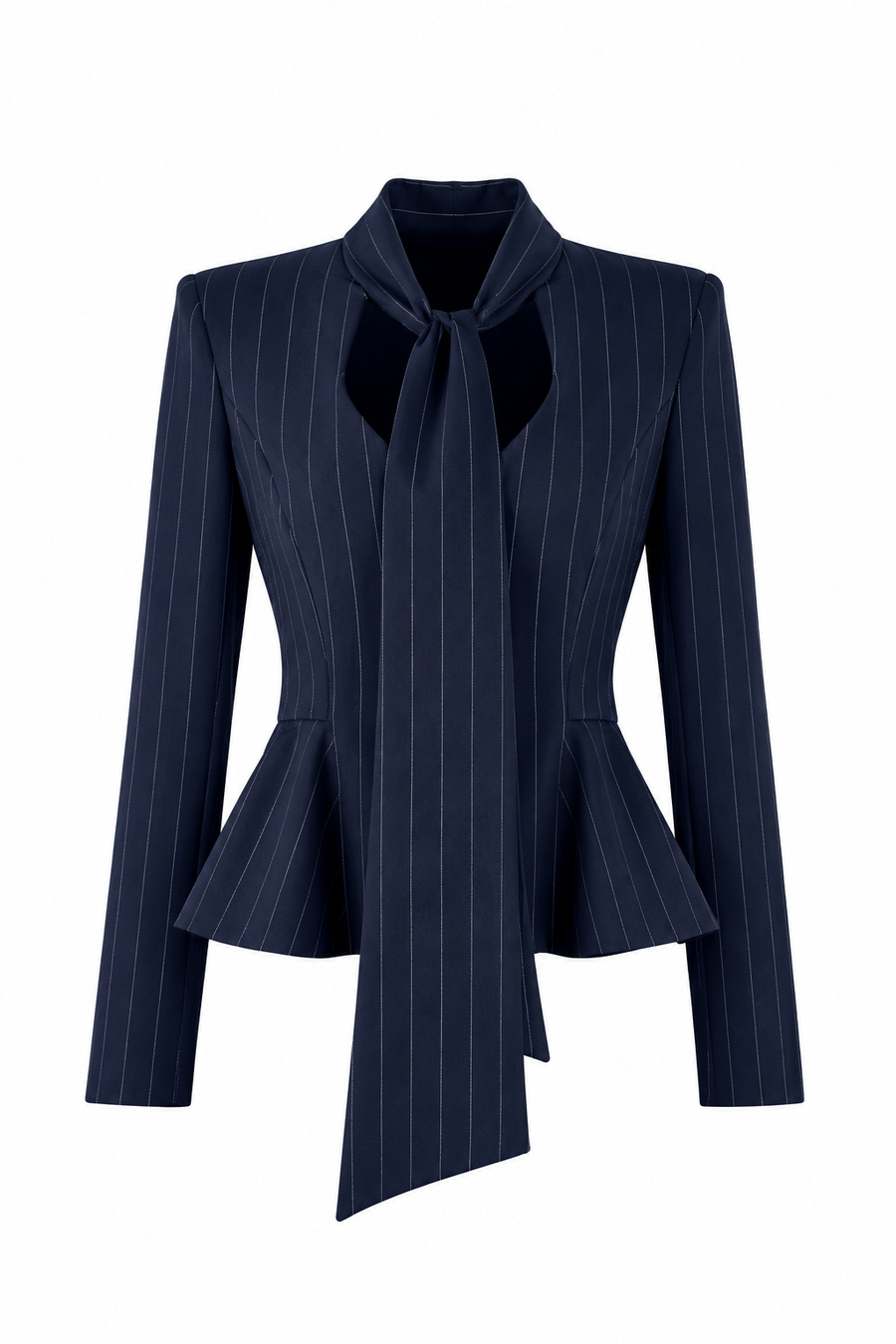 Sacou cu esarfe si talie structurata Navy Stripe