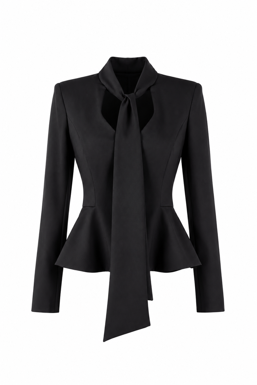 Sacou cu esarfe si talie structurata Black