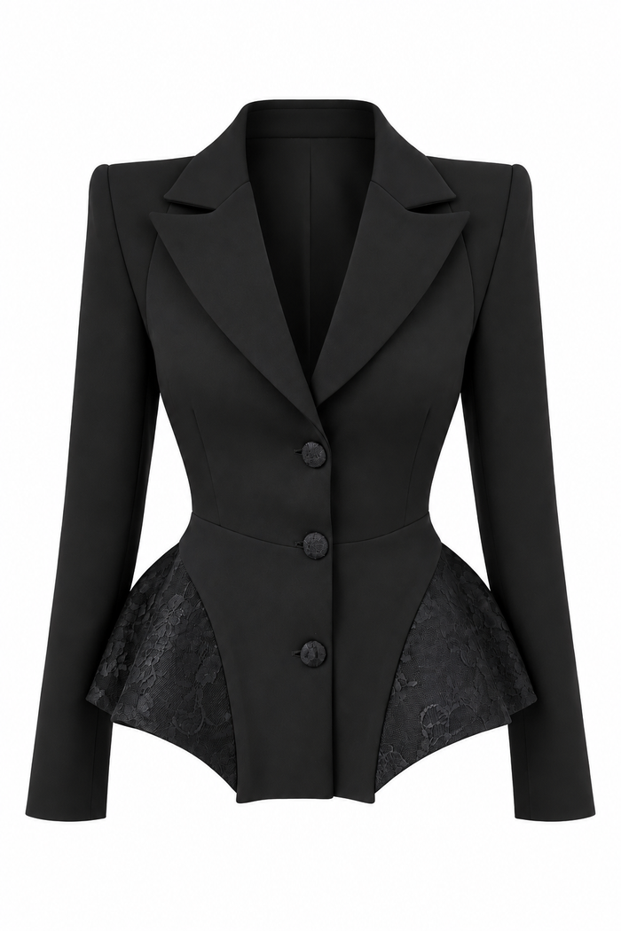 Sacou black cu insertii din dantela Chantilly