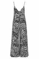 Salopeta maxi cu imprimeu geometric alb-negru