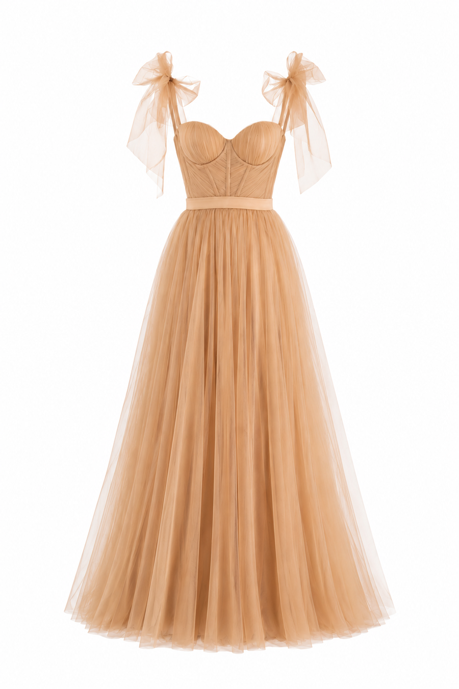 Rochie lunga din tulle cu bretele funda