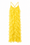 Rochie maxi cu volane din amestec de matase Lucky Yellow