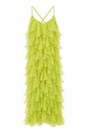Rochie maxi cu volane din amestec de matase Lucky Lime