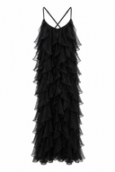 Rochie maxi cu volane din amestec de matase Lucky Black