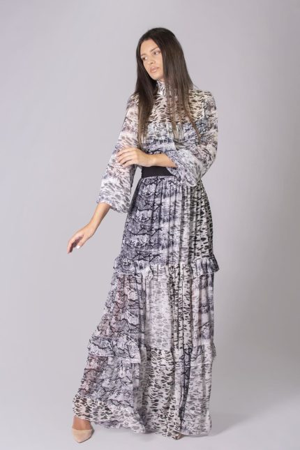 Rochie print cu volane