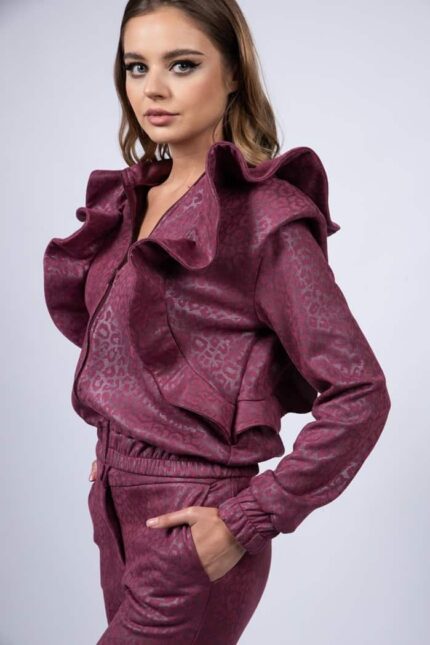 Compleu sport print grena cu volan - imagine 3