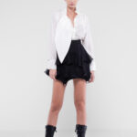 Fusta mini cu volane din matase si inele metalice Black