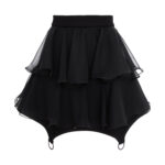 Fusta mini cu volane din matase si inele metalice Black - imagine 2