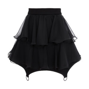 Fusta mini cu volane din matase si inele metalice Black - imagine 6