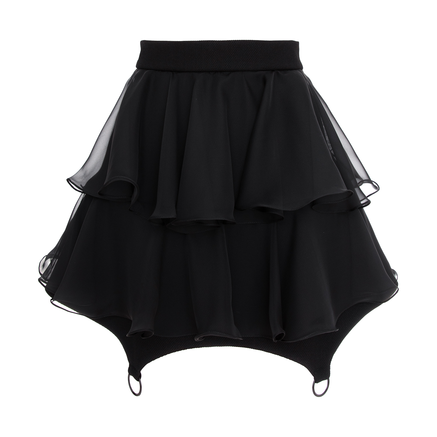 IMG_7857 Fusta mini cu volane din matase si inele metalice Black - imagine 2