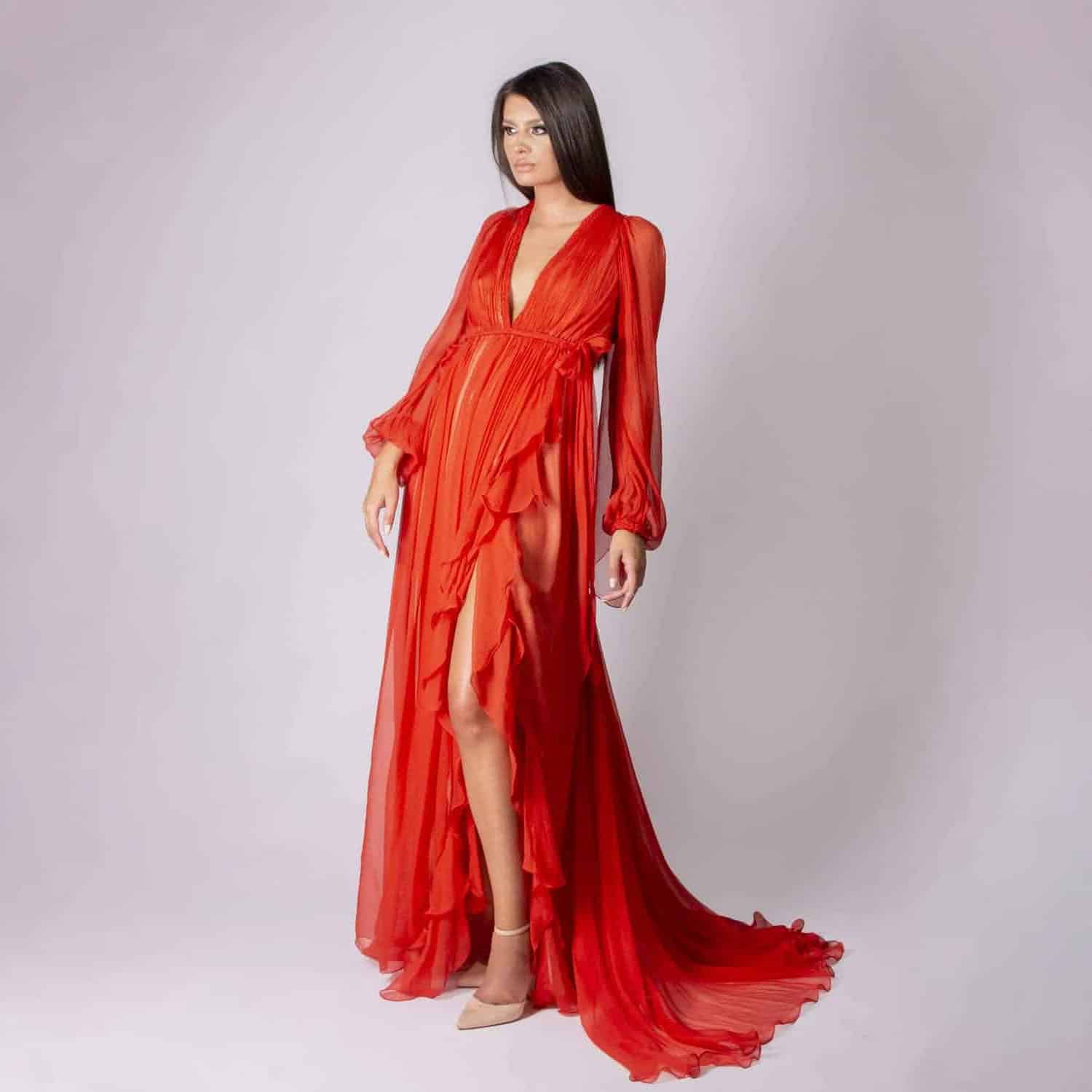Rochie mătase exotic amazon cu împletituri și eșarfă