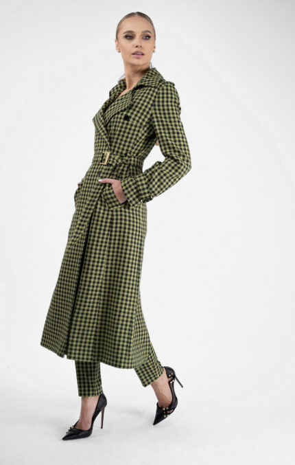 Palton Green Print cu nasturi si cordon - imagine 3