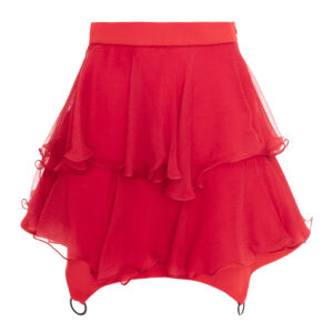 Fusta mini cu volane din matase si inele metalice Red - imagine 2
