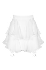 Fusta mini cu volane din matase si inele metalice White - imagine 2