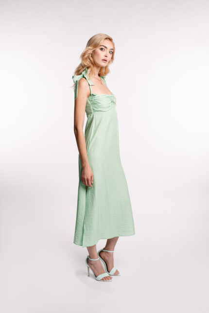 Rochie midi din in cu bust fronsat - imagine 3