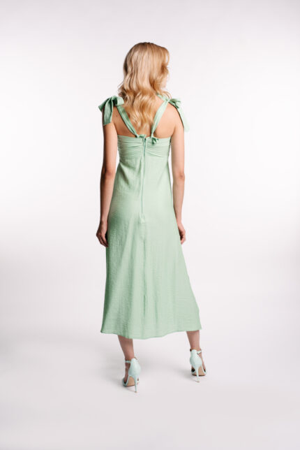 Rochie midi din in cu bust fronsat - imagine 4