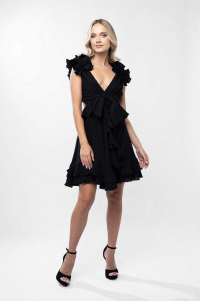 Rochie cu decupaje si volane Dark Black