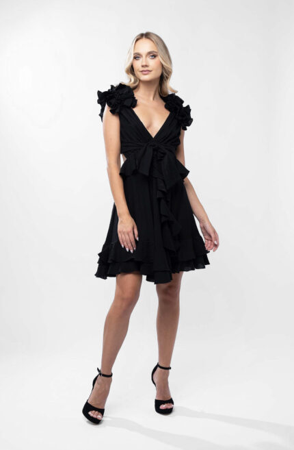 Rochie cu decupaje si volane Dark Black